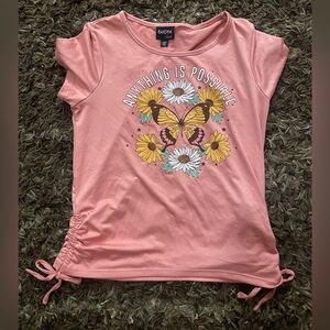 Ransom Pink Ruched Graphic Cap Sleeve Tee